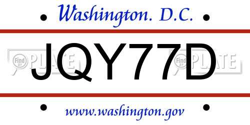 JQY77D District Of Columbia License Plate