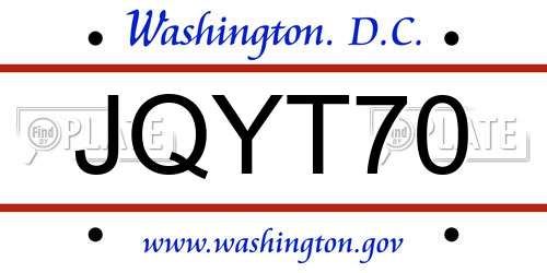 JQYT70 District Of Columbia License Plate