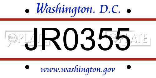 JR0355 District Of Columbia License Plate