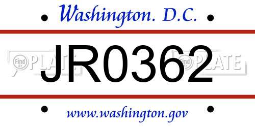 JR0362 District Of Columbia License Plate