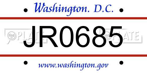 JR0685 District Of Columbia License Plate