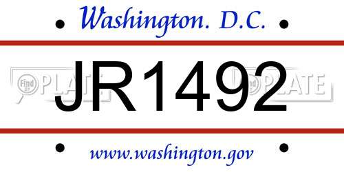 JR1492 District Of Columbia License Plate