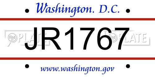 JR1767 District Of Columbia License Plate