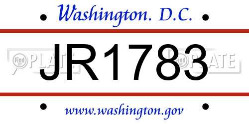 JR1783 District Of Columbia License Plate