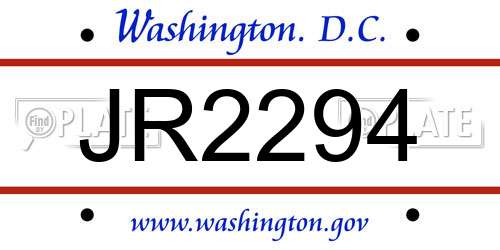 JR2294 District Of Columbia License Plate