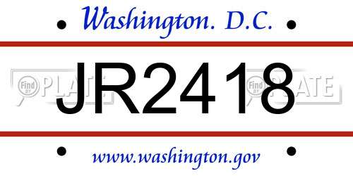 JR2418 District Of Columbia License Plate