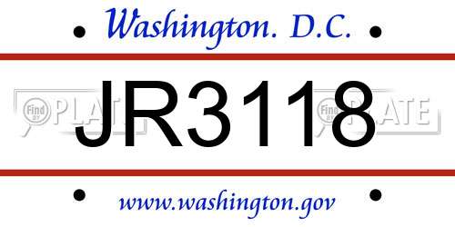 JR3118 District Of Columbia License Plate