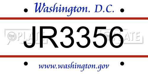 JR3356 District Of Columbia License Plate