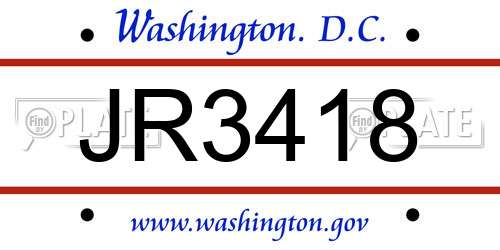 JR3418 District Of Columbia License Plate