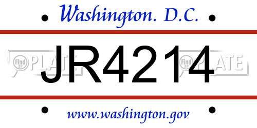 JR4214 District Of Columbia License Plate