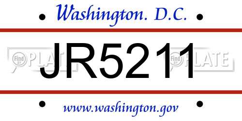 JR5211 District Of Columbia License Plate