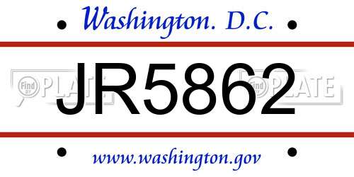 JR5862 District Of Columbia License Plate