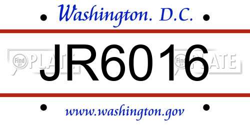 JR6016 District Of Columbia License Plate