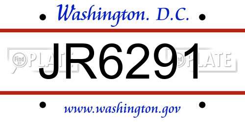 JR6291 District Of Columbia License Plate