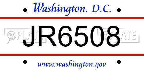 JR6508 District Of Columbia License Plate
