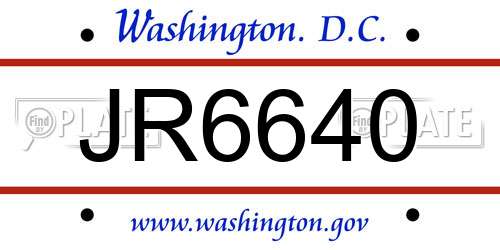 JR6640 District Of Columbia License Plate