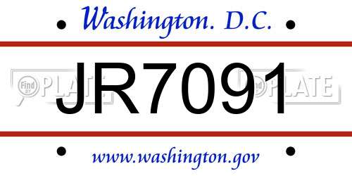 JR7091 District Of Columbia License Plate