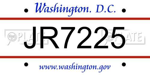 JR7225 District Of Columbia License Plate