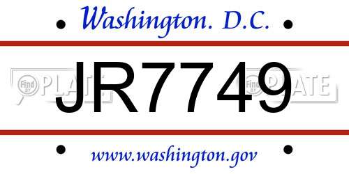 JR7749 District Of Columbia License Plate