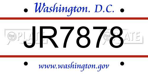 JR7878 District Of Columbia License Plate