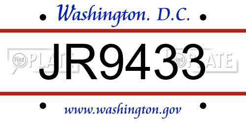 JR9433 District Of Columbia License Plate