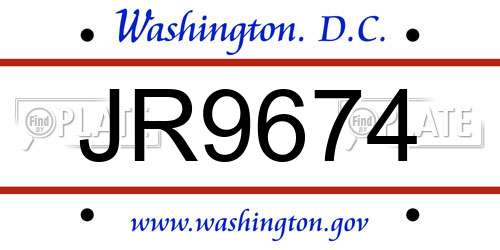 JR9674 District Of Columbia License Plate