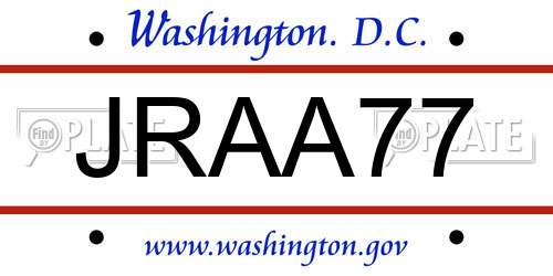 JRAA77 District Of Columbia License Plate
