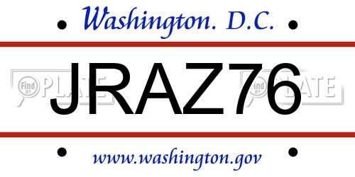 JRAZ76 District Of Columbia License Plate