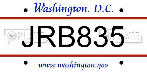 JRB835 District Of Columbia License Plate