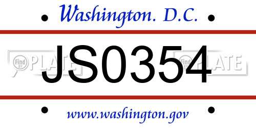 JS0354 District Of Columbia License Plate