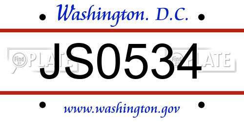JS0534 District Of Columbia License Plate