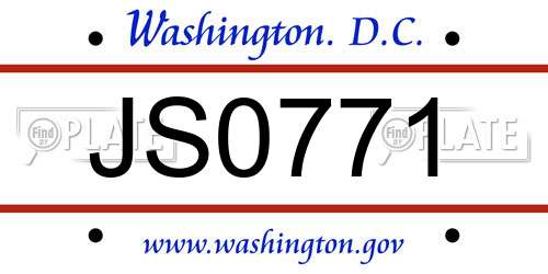 JS0771 District Of Columbia License Plate