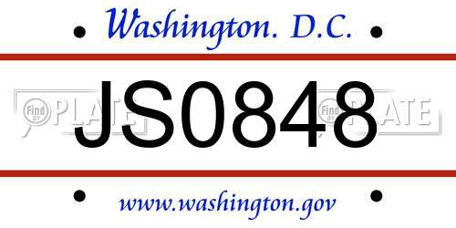 JS0848 District Of Columbia License Plate