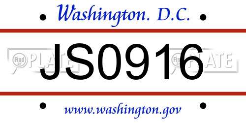 JS0916 District Of Columbia License Plate