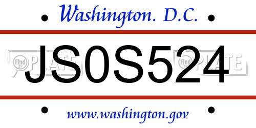 JS0S524 District Of Columbia License Plate