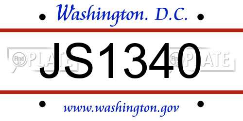 JS1340 District Of Columbia License Plate