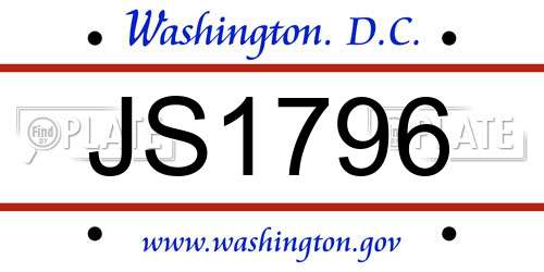 JS1796 District Of Columbia License Plate