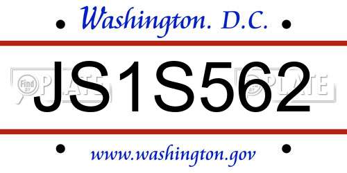 JS1S562 District Of Columbia License Plate