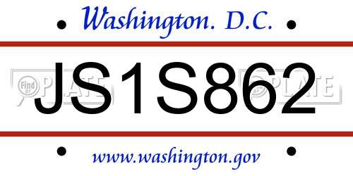 JS1S862 District Of Columbia License Plate