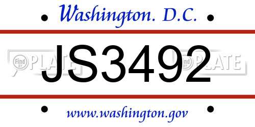 JS3492 District Of Columbia License Plate