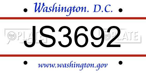 JS3692 District Of Columbia License Plate