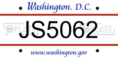 JS5062 District Of Columbia License Plate