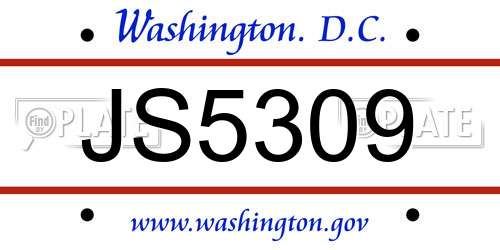 JS5309 District Of Columbia License Plate