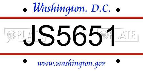 JS5651 District Of Columbia License Plate