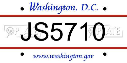 JS5710 District Of Columbia License Plate