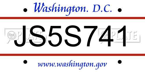 JS5S741 District Of Columbia License Plate
