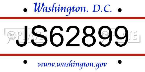 JS62899 District Of Columbia License Plate