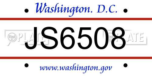 JS6508 District Of Columbia License Plate
