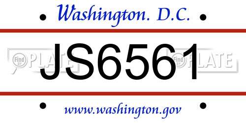 JS6561 District Of Columbia License Plate