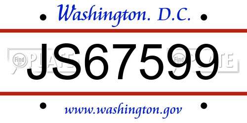 JS67599 District Of Columbia License Plate